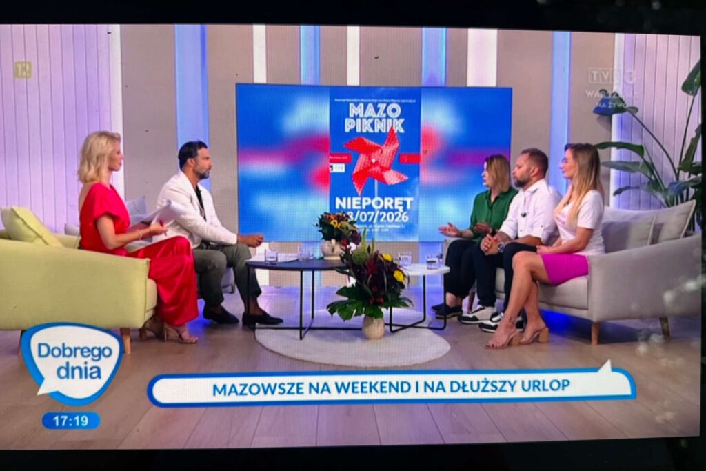 Kolaż zdjęć z programu TVP3 poświęconego atrakcjom Mazowsza i Kampinoskiego Parku Narodowego.